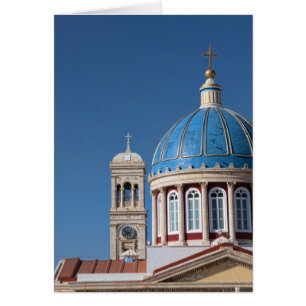 Cartão Hermoupolis, Ilha Syros, Grécia. Cúpula azul de
