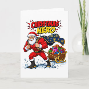 Cartão Herói de Natal Quadrinho Papai Noel