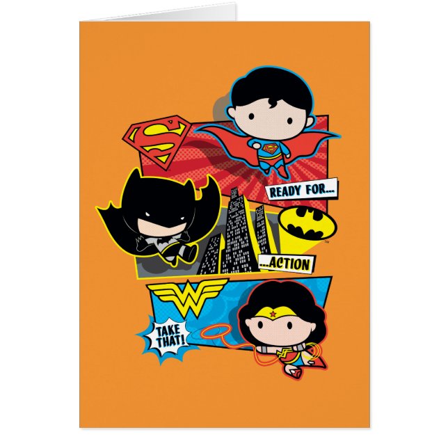 Cartão Heróis Chibi Prontos Para Ação! (Frente)