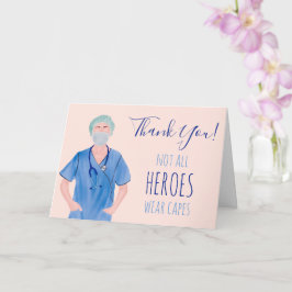 Cartão Heróis ilustração da enfermeira obrigado rosa azul