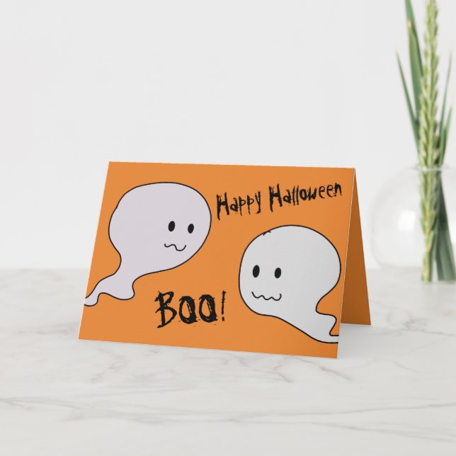 Cartão Hey Boo! Cute Ghosts  Halloween Card (Frente)