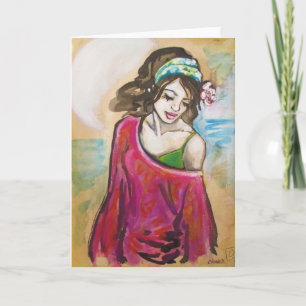Cartão "Hickam Beach Girl" Art Print Greeting Card