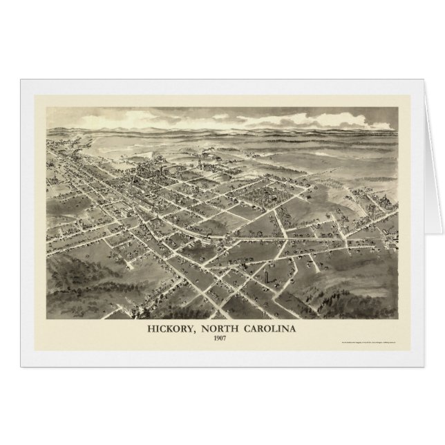 Cartão Hicória, mapa panorâmico do NC - 1907 (Frente Horizontal)