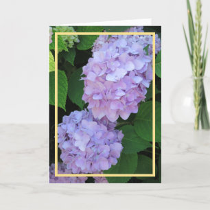 Cartão Hídrangas Roxas Chic Flores Quadro Dourado