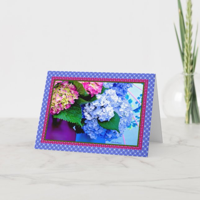Cartão Hidrangea cores e bordas IV (Frente)