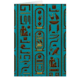 Cartão Hieroglyphs de couro dourados egípcios na cerceta