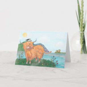 Cartão Highland coo and puffin card