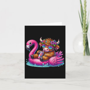 Cartão Highland Cow Flamingo Piscina Float Summer Hawaii