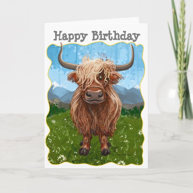 Cartão Highland Cow Happy Birday (Frente)