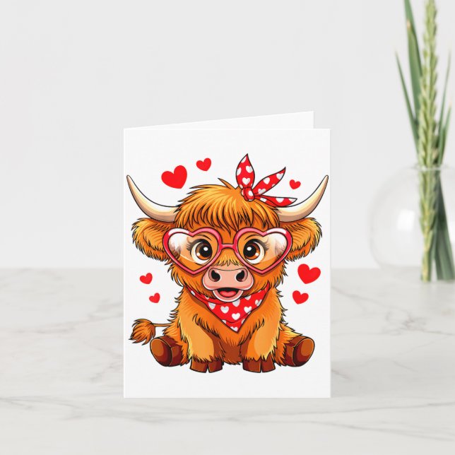 Cartão Highland Cow Valentines Day Funny Hearts Valentine (Frente)
