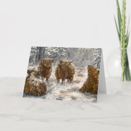 Cartão  Highland Soul: Whimsical Snowy Cows Vintage