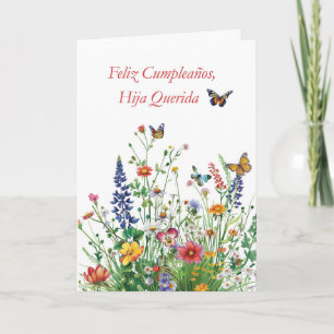 Cartão Hija Feliz Cumpleaños Querida Flores Acuarela