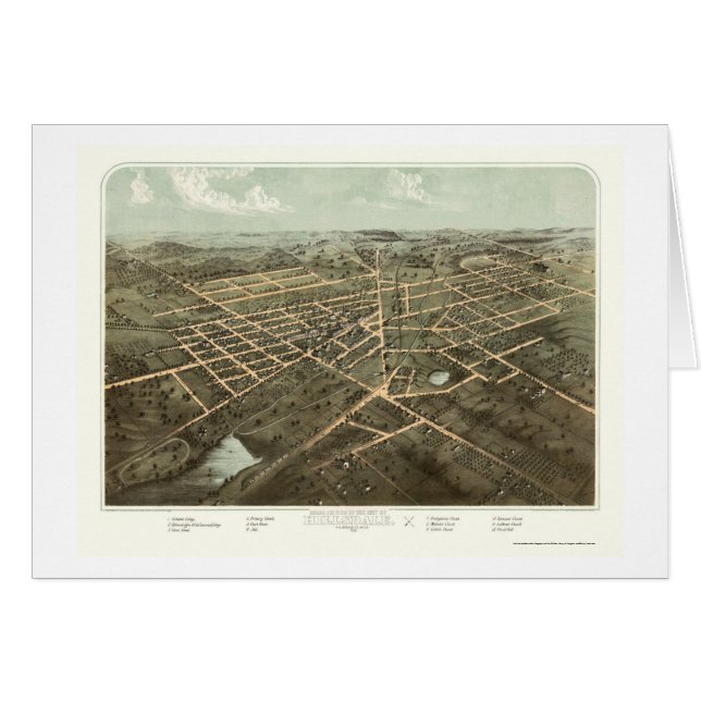 Cartão Hillsdale, mapa panorâmico do MI - 1866 (Frente Horizontal)