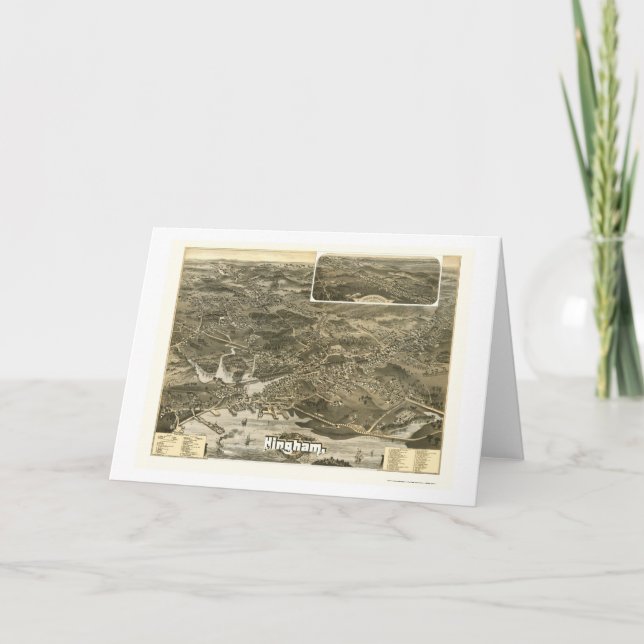 Cartão Hingham, mapa panorâmico das MÃES - 1885 (Frente)