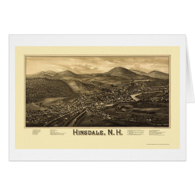Cartão Hinsdale, mapa panorâmico do NH - 1886 (Frente Horizontal)