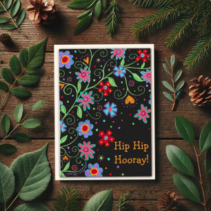 Cartão Hip Hip Hurra Diversão Floral
