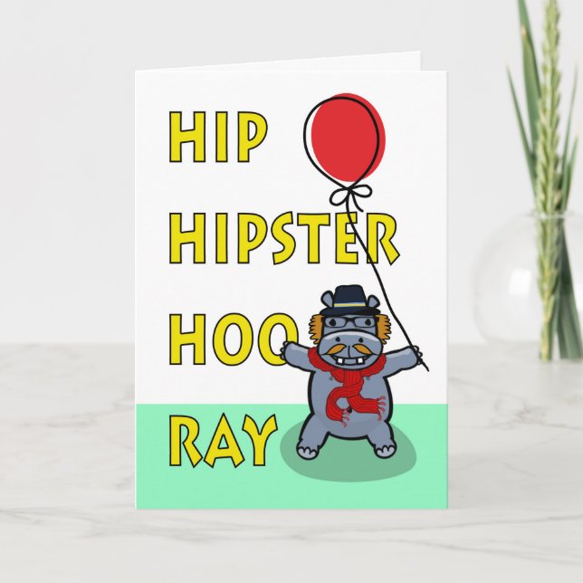 Cartão Hip Hipster Hooray Birthday, Hippo (Frente)