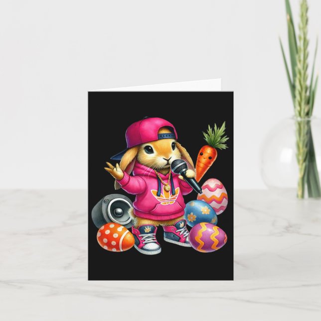 Cartão Hip Hop Bunny Easter Ovos (Frente)