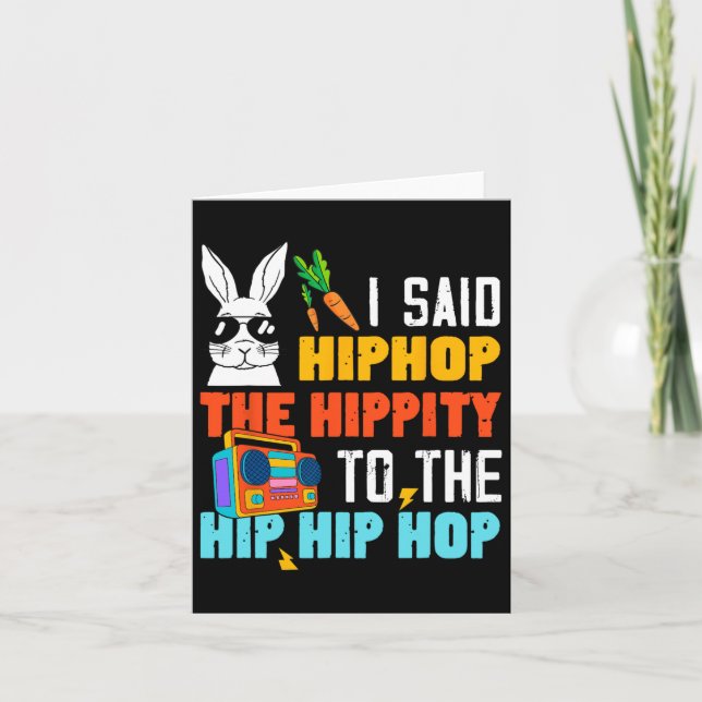 Cartão Hip Hop Hippity Engraçado Páscoa Coelhinhos Menina (Frente)