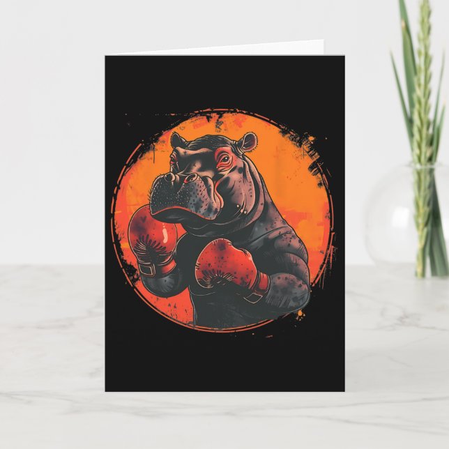 Cartão Hipopótamo Boxeador Com Luvas de Boxe Kickboxing B (Frente)