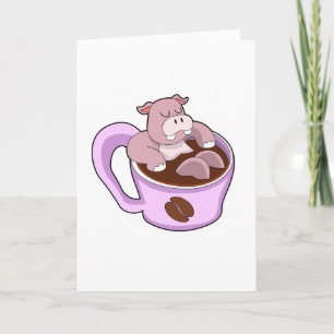 Cartão Hipopótamo com Xícara de Café