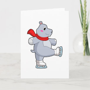 Cartão Hipopótamo Patinação no gelo Patins de gelo