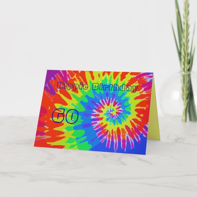 Cartão Hippie Birthday 60th Groovy Tie-Dye Card (Frente)