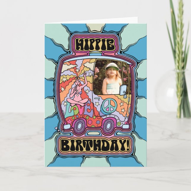 Cartão Hippie Birthday Personalizável (Frente)