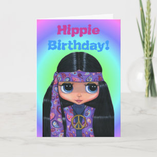 Cartão Hippie Birthday! Pintinho 60s de Paisley Cute Roxo