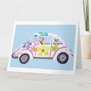 Cartão Hippie Welsh Corgis no seu Carro do Amor de Filhos