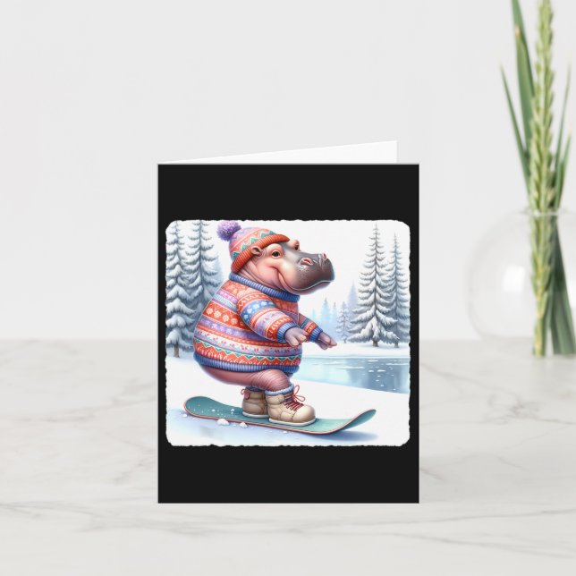 Cartão Hippo Balanceando No Snowboard. Snowboard Snowbobo (Frente)
