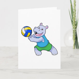 Cartão Hippo como jogador de voleibol com voleibol