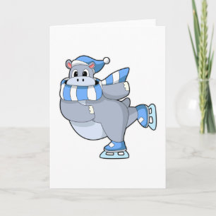 Cartão Hippo na patinação de gelo com skates de gelo