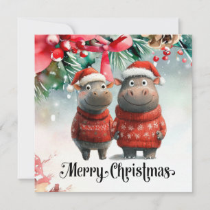 Cartão Hippo Natal Pensado para Amantes de os animais