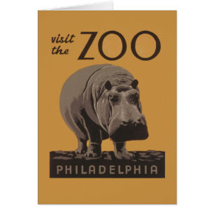 Cartão Hippopotamus vintage hippo zoo poster wpa