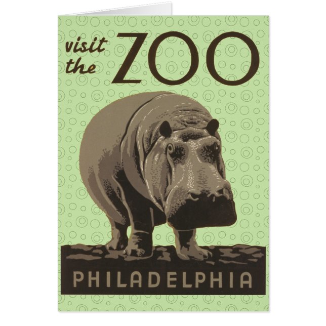 Cartão Hippopotamus vintage hippo zoo poster wpa (Frente)