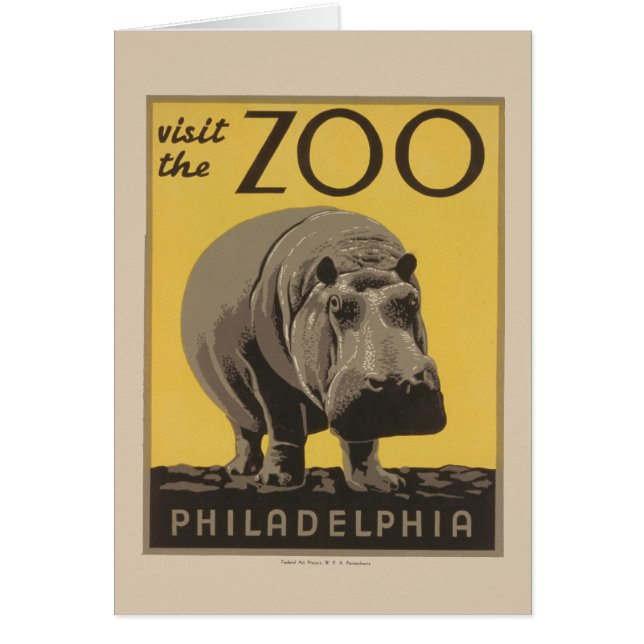 Cartão Hippopotamus vintage hippo zoo poster wpa (Frente)