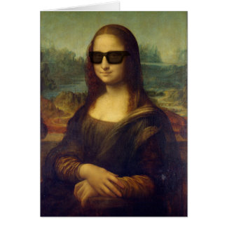 Cartão Hipster feliz engraçado Mona Lisa nas máscaras