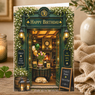 Cartão História Elegante de Primavera Pub Irlandês Feliz