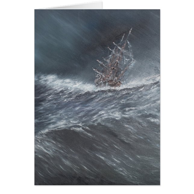 Cartão HMS Beagle em uma tempestade ao largo de Cape Horn (Frente)