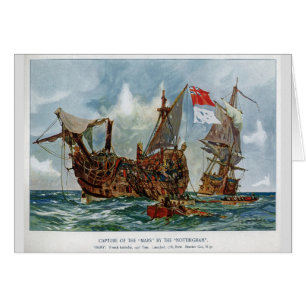 Cartão HMS Nottingham e navio de guerra Mars 1703