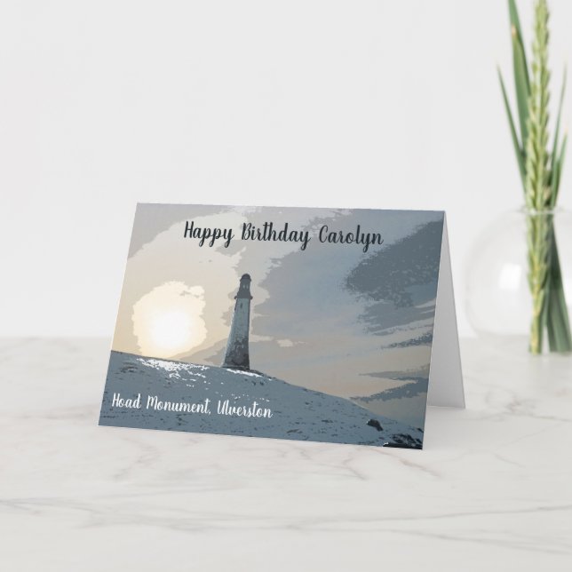 Cartão Hoad Monument, Ulverston, farol, aniversário (Frente)