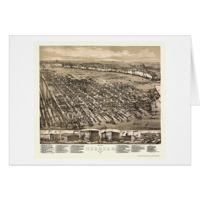 Cartão Hoboken, mapa panorâmico de NJ - 1881 (Frente Horizontal)