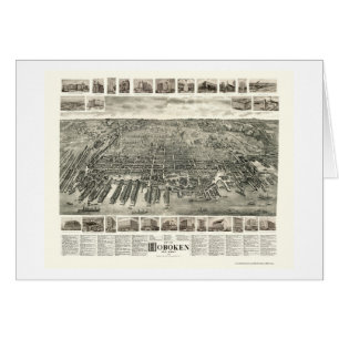 Cartão Hoboken, mapa panorâmico de NJ - 1904