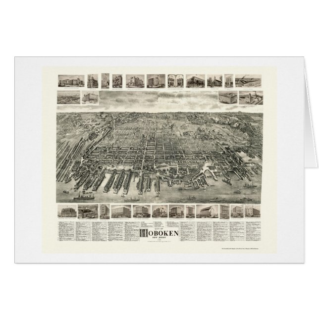 Cartão Hoboken, mapa panorâmico de NJ - 1904 (Frente Horizontal)