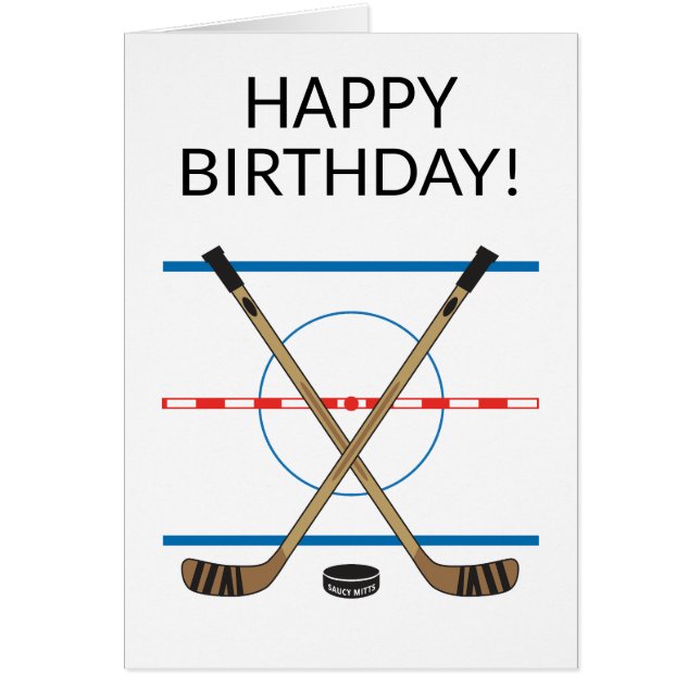 Cartão Hockey com palitos de hóquei de aniversário no cen (Frente)