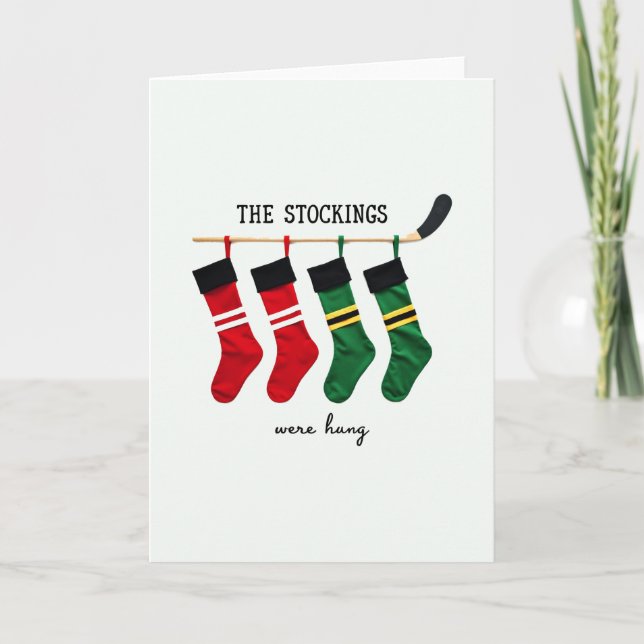 Cartão Hockey Stick Stockings Were Hung Sports Christmas (Frente)