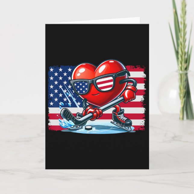 Cartão Hockey Valentines Day Valentine Us Flag Sungles Pa (Frente)