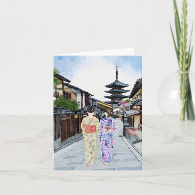 Cartão Hōkan-Ji Temple Kyoto Japão Watercolor (Frente)