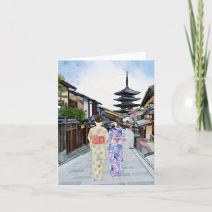 Cartão Hōkan-Ji Temple Kyoto Japão Watercolor